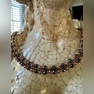 Milor Rose Gold Over Bronze And Hematite Beaded Necklace 36”